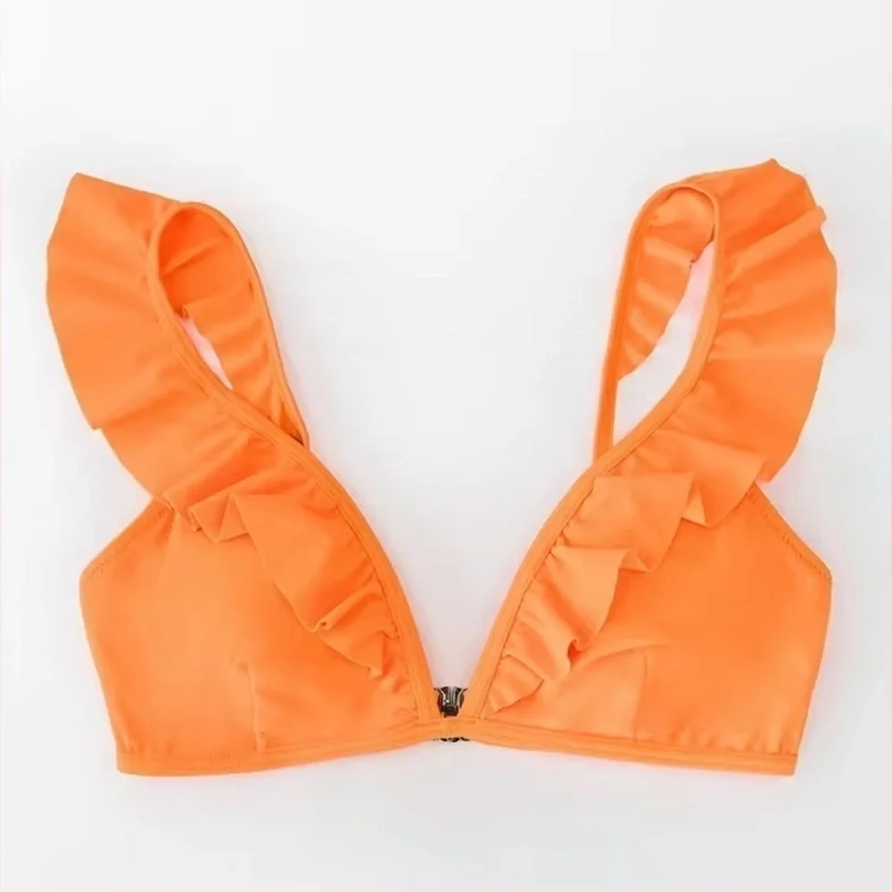 NWT Cupshe Neon Orange Ruffle Bikini Top Size XL